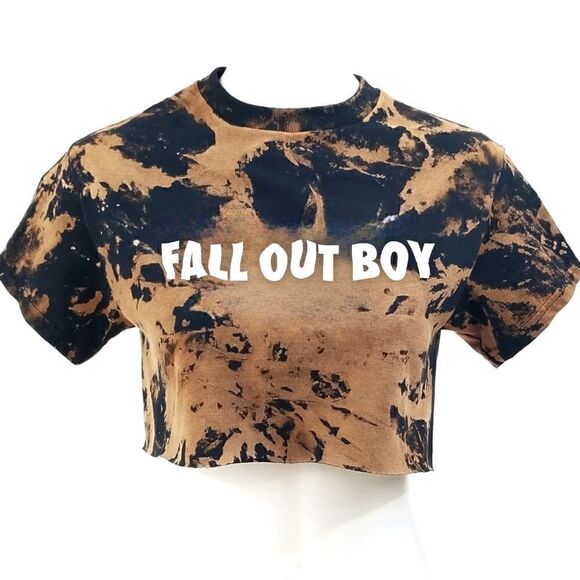FALL OUT BOY Acid Washed Cropped Crop Top Band Tee, Rock Tee, Y2K, Punk, Rap Tee - Picture 1 of 5